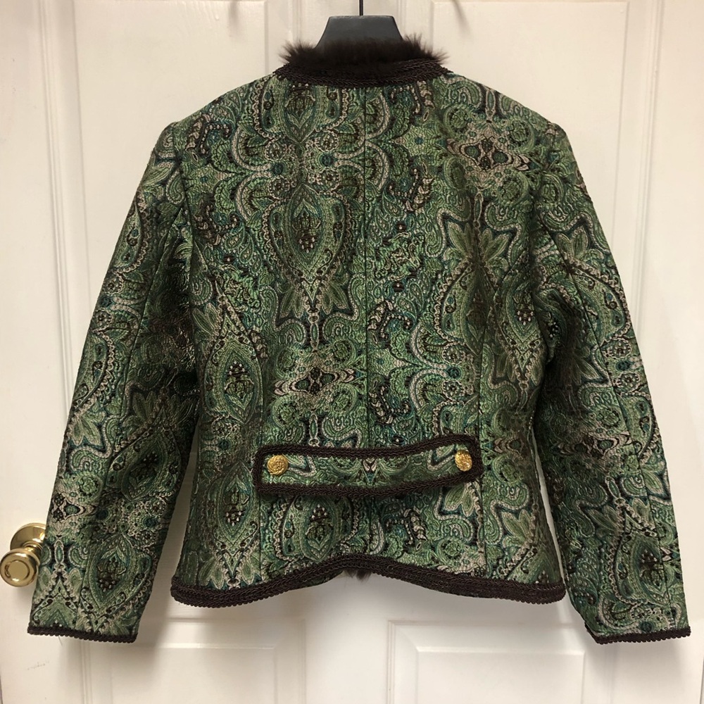 Central Park West Green Paisley Women's Jacket with Brown Trim - Picture 8 of 16